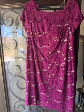 Adrianna Papell Purple Lace Midi Dress